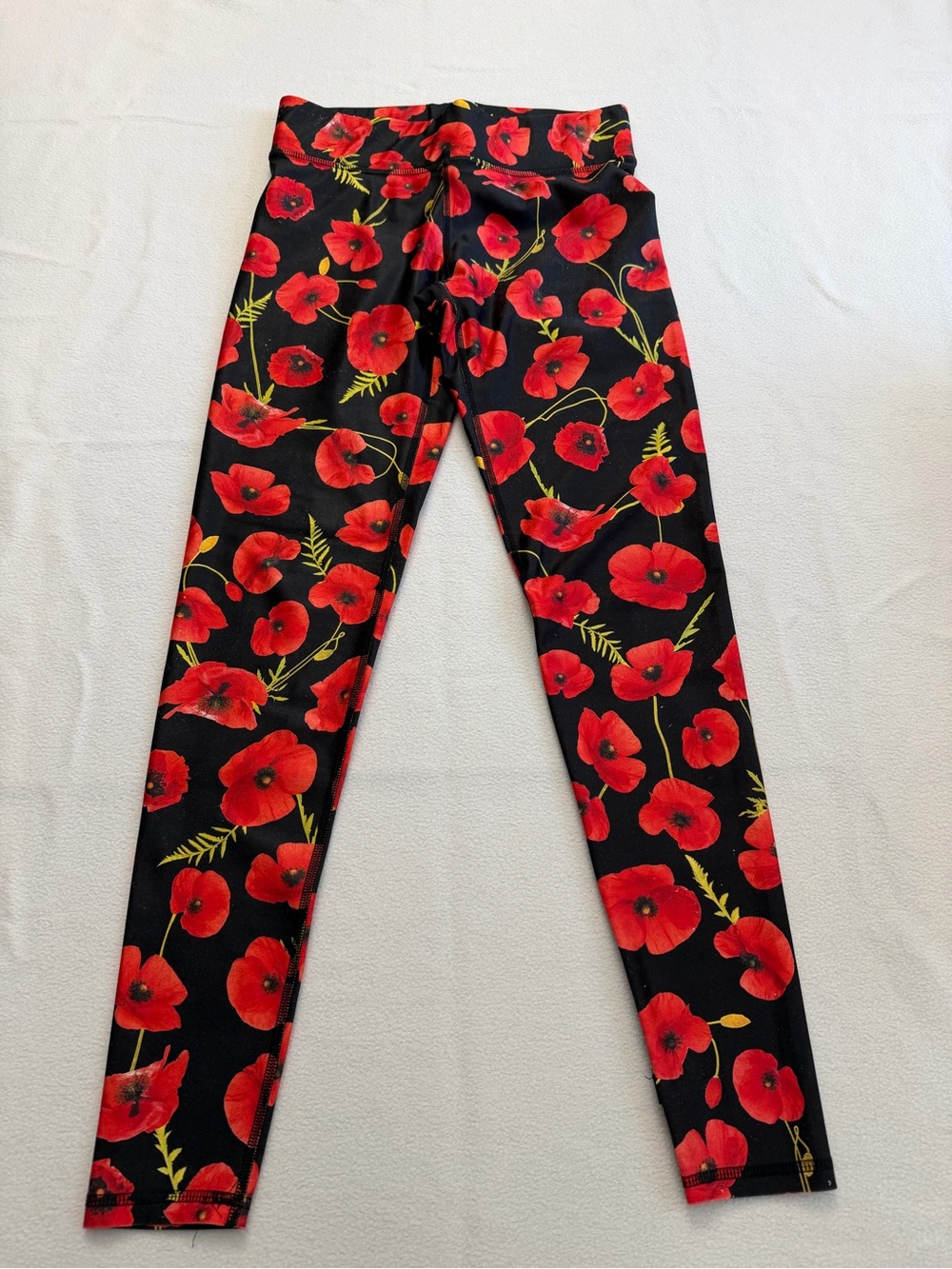 Terez Black Leggings with Red Poppy Print